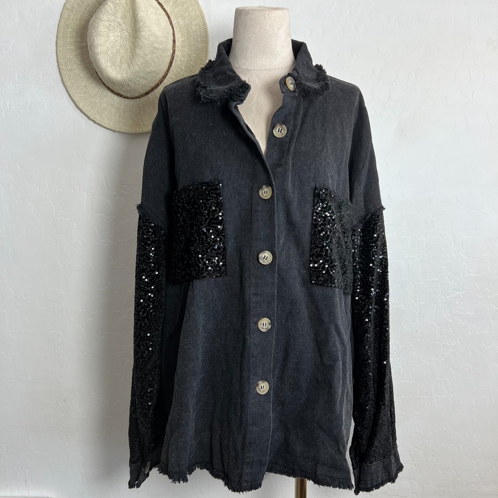 Davi Dani gray wash sequin jean jacket L western grunge rock country festival